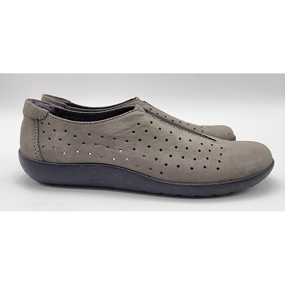 Clarks Collection Nubuck Slip On Womens 7.5M Grey Perforated Medora Gemma Gray - Picture 2 of 9